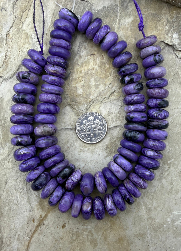 Premium Color Charoite (Russia) 12mm Wheel Beads 8 Inch