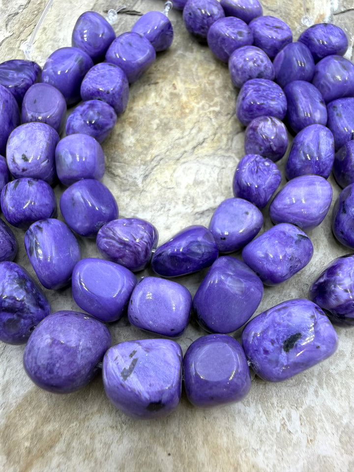 Premium Color Charoite (Russia) Large Nugget Beads