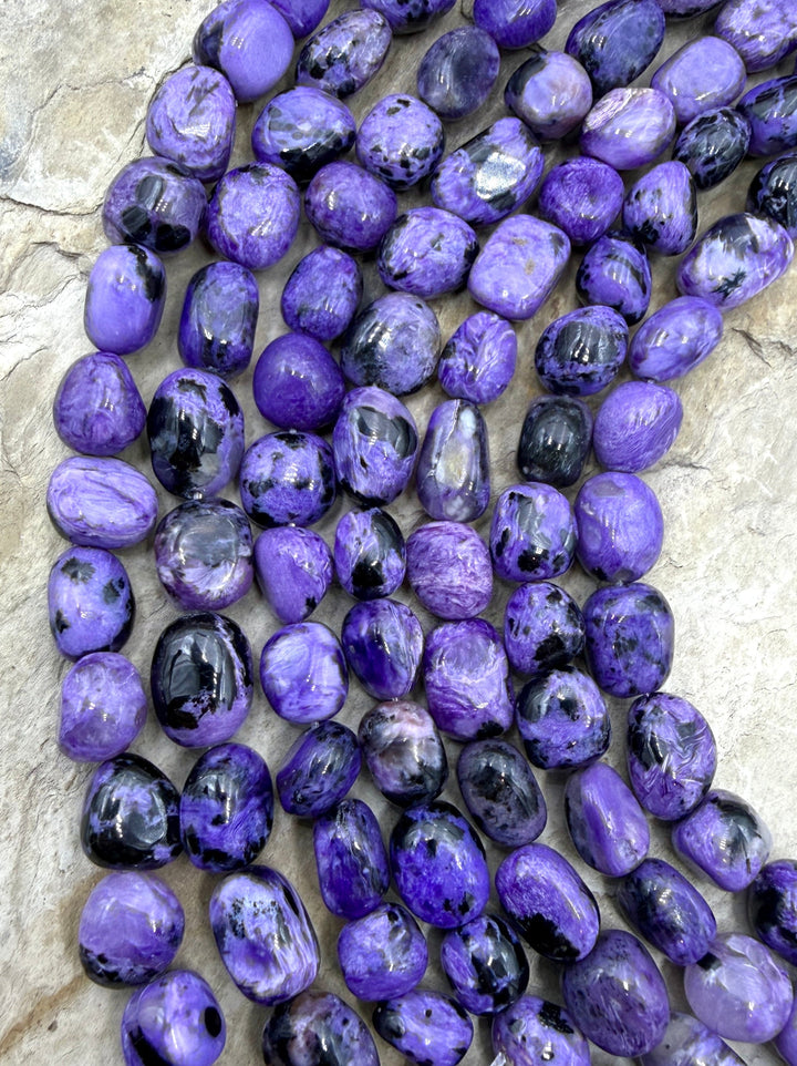 Premium Color Charoite (Russia) Nugget Beads 10-10x14mm, 7.5 Inch Strand/16-18 Beads