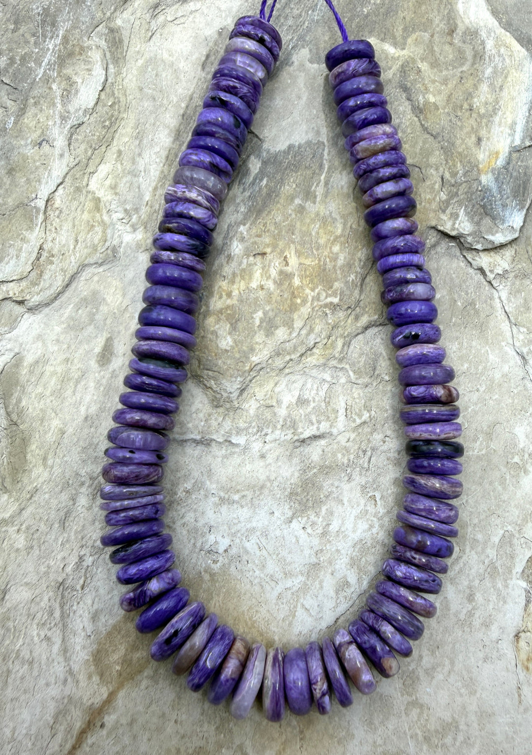 Premium Color Charoite (Russia) Wheel Beads 12x4mm 12 Inch