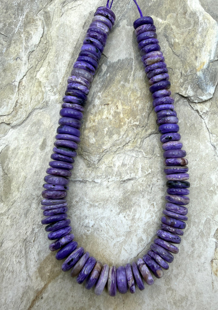 Premium Color Charoite (Russia) Wheel Beads 12x4mm 12 Inch