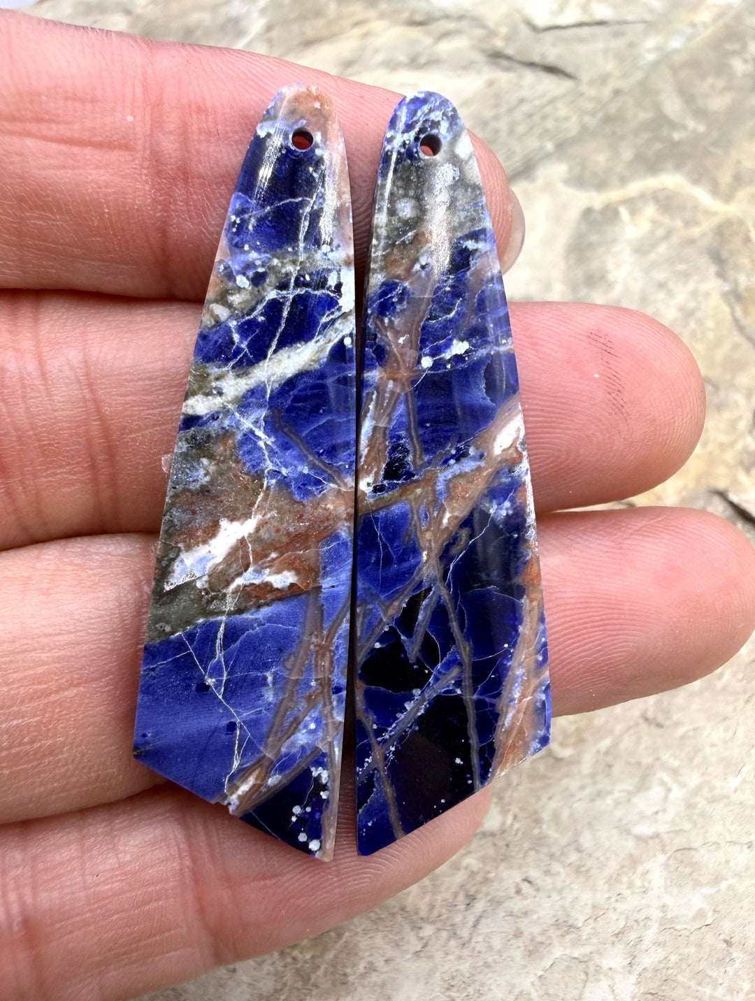 Premium Sodalite Matching Earring Slab Bead Pair 13x49mm