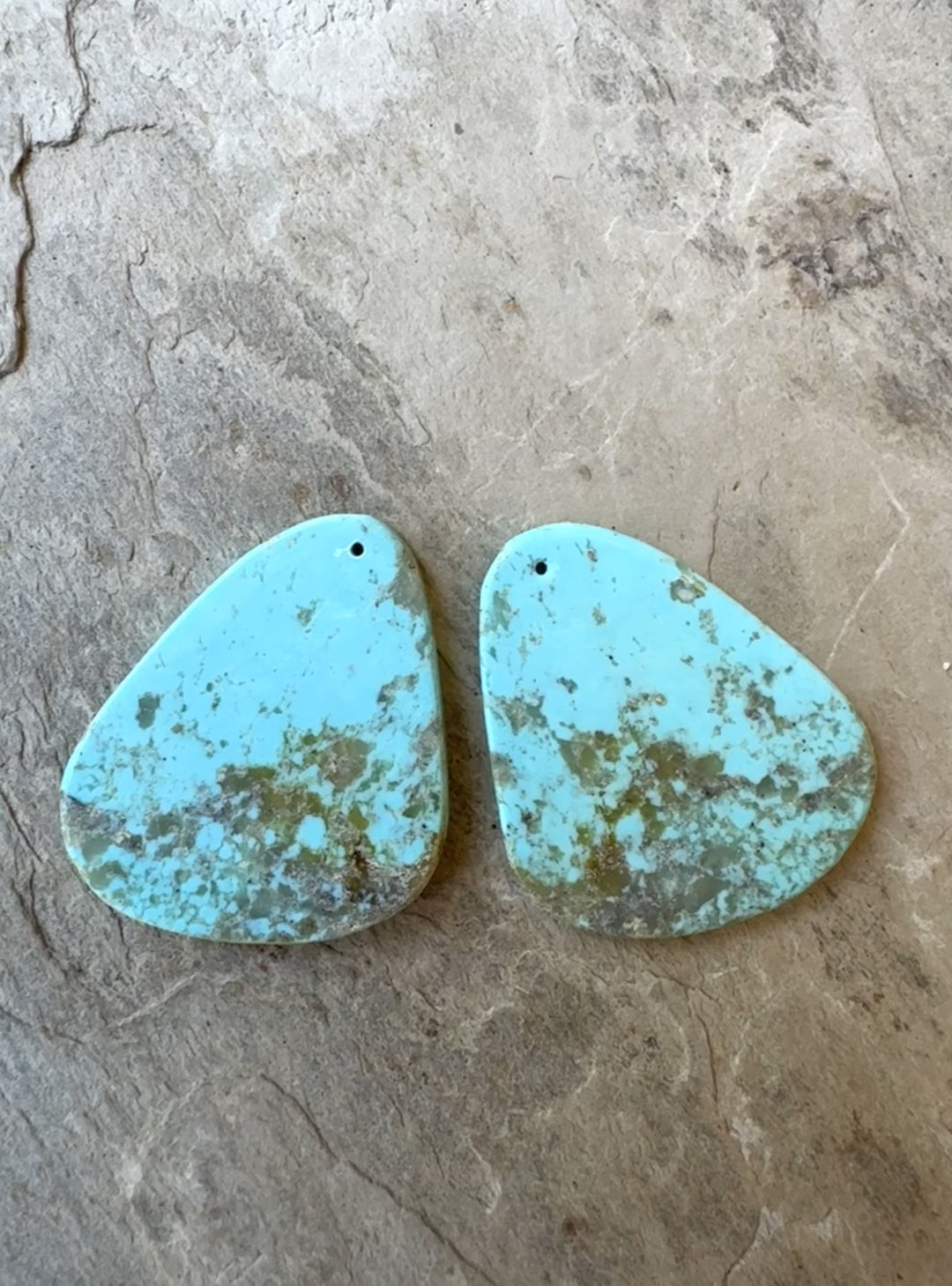 Kingman Turquoise (Arizona) Matching Earring Slab Bead Pair 30x35mm