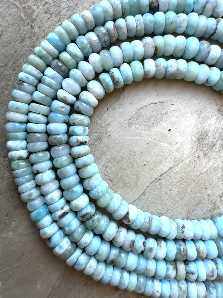 RARE Larimar 6x3mm Rondell Beads , 8 inch strand