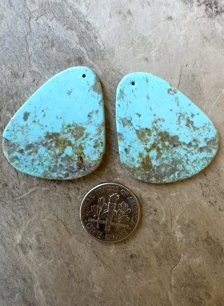 Kingman Turquoise (Arizona) Matching Earring Slab Bead Pair 30x35mm