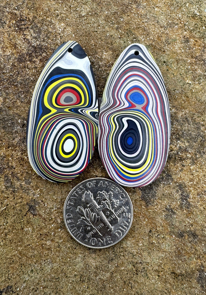 Priemium Fordite/Detroit Agate BIG Earring Slab Bead Pair