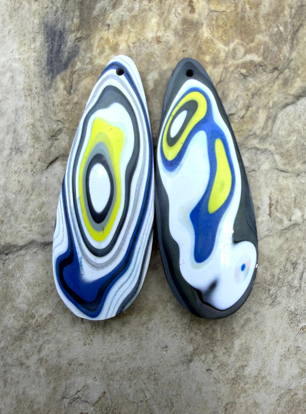 Priemium Fordite/Detroit Agate Earring Slab Bead Pair