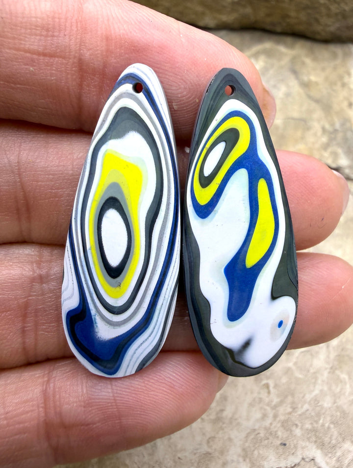 Priemium Fordite/Detroit Agate Earring Slab Bead Pair