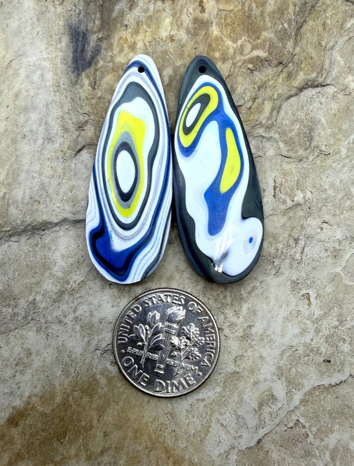 Priemium Fordite/Detroit Agate Earring Slab Bead Pair