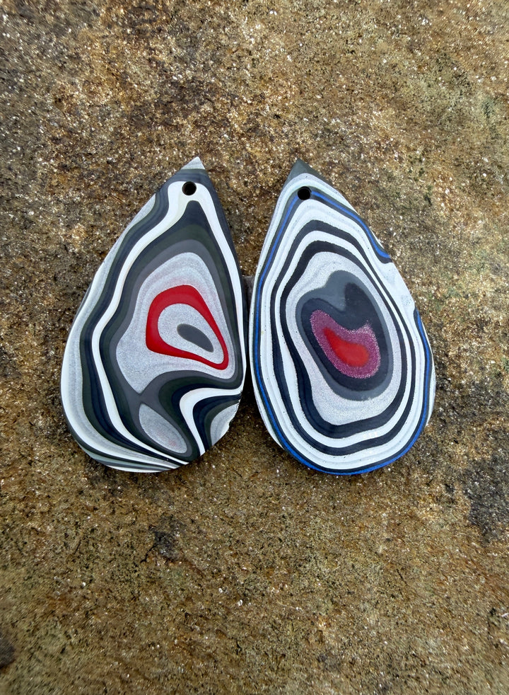 Priemium Fordite/Detroit Agate Earring Slab Bead Pair