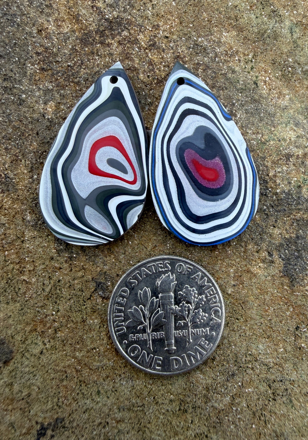 Priemium Fordite/Detroit Agate Earring Slab Bead Pair