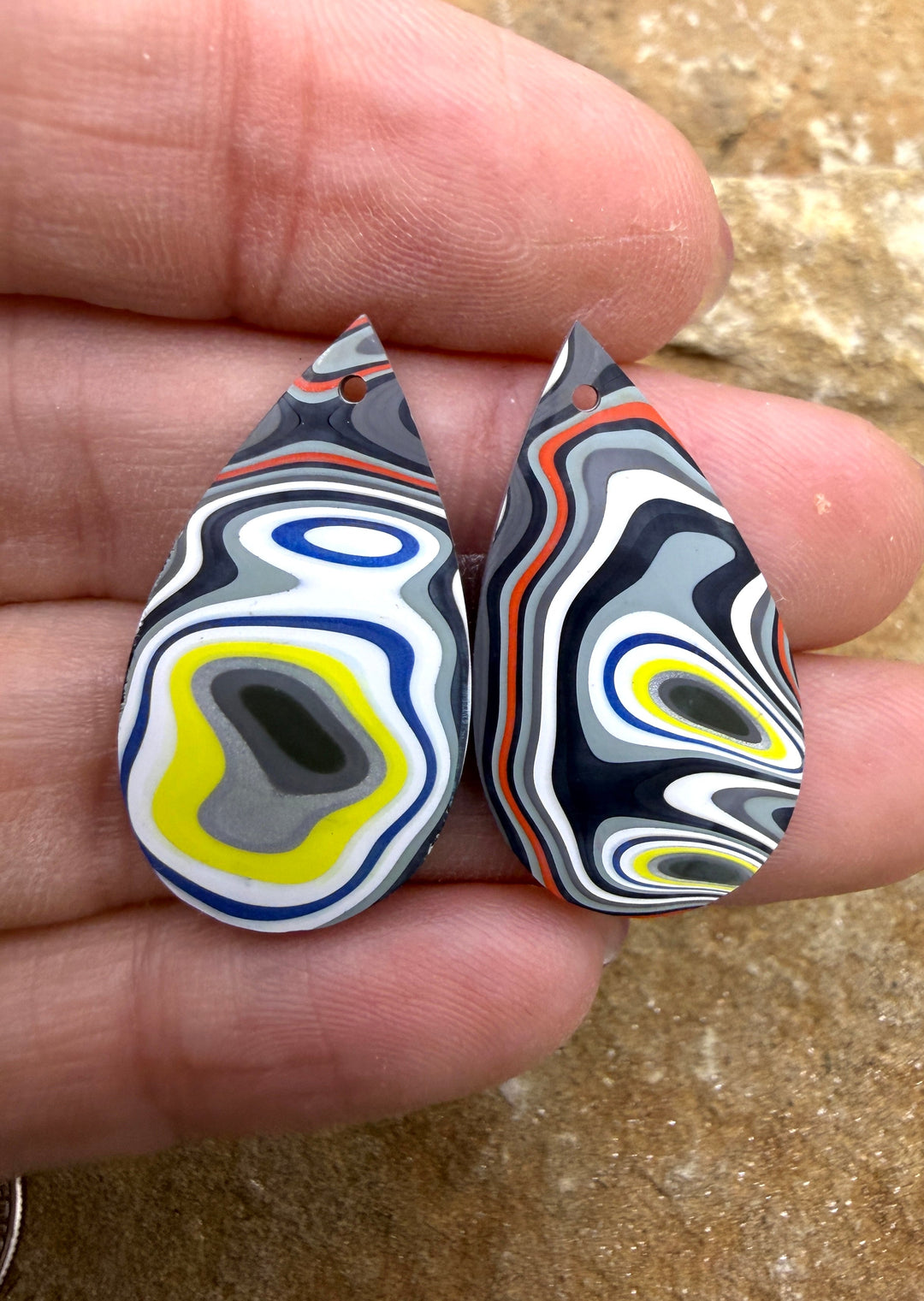Priemium Fordite/Detroit Agate Earring Slab Bead Pair 16x29mm 