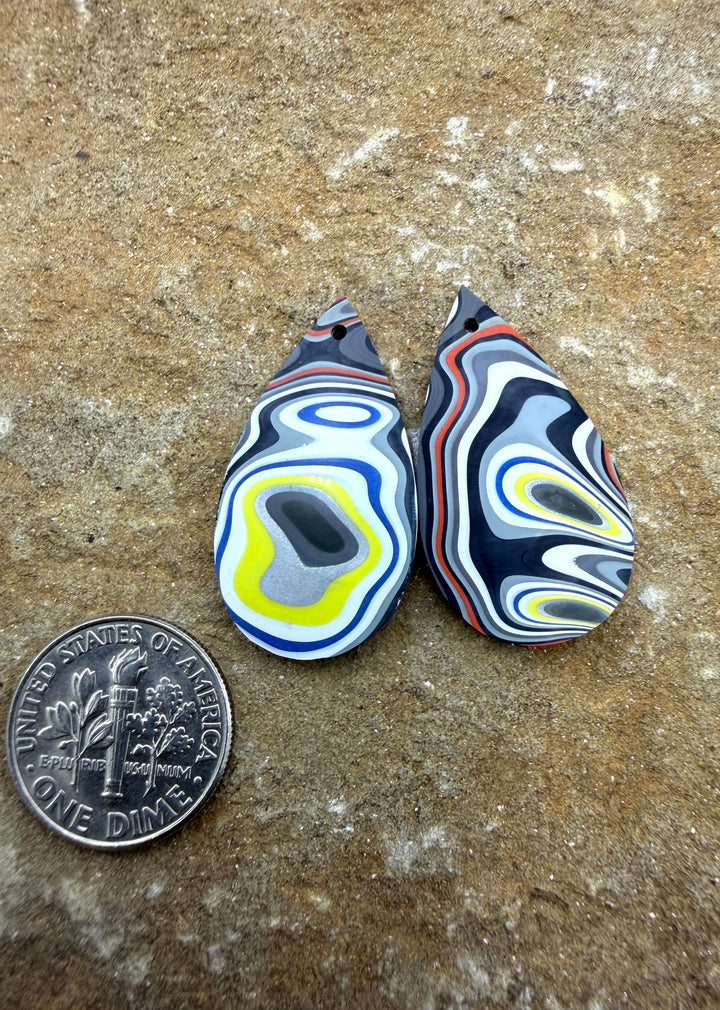 Priemium Fordite/Detroit Agate Earring Slab Bead Pair