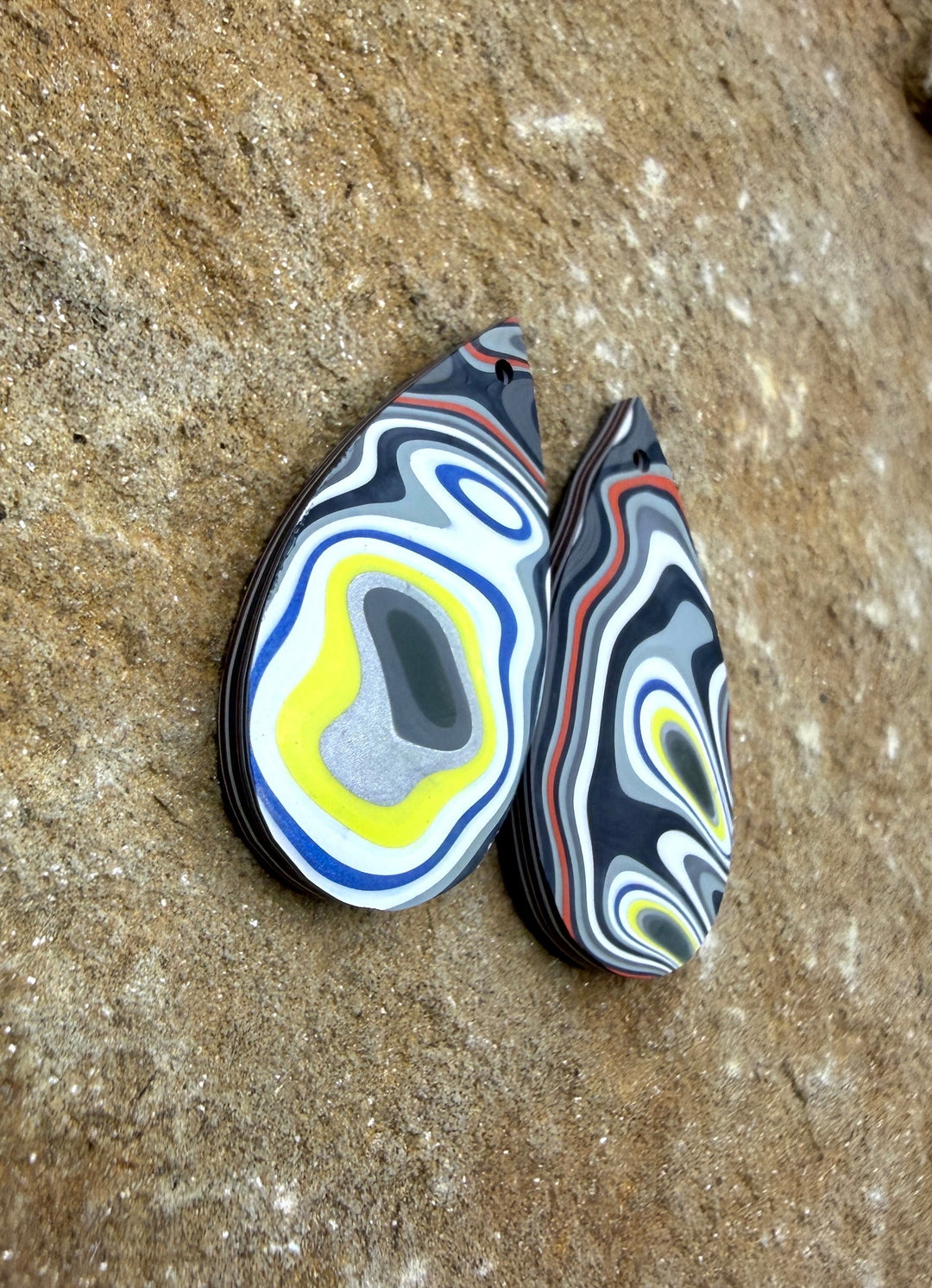 Priemium Fordite/Detroit Agate Earring Slab Bead Pair