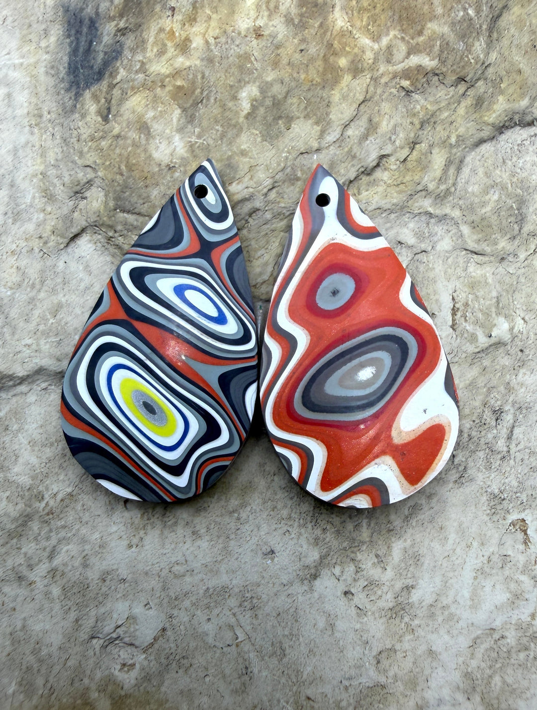 Priemium Fordite/Detroit Agate Earring Slab Bead Pair