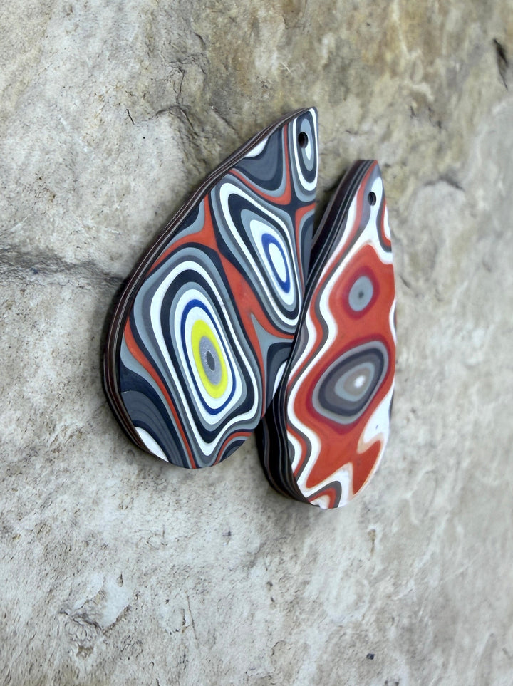 Priemium Fordite/Detroit Agate Earring Slab Bead Pair