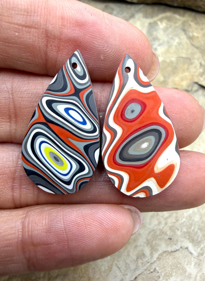 Priemium Fordite/Detroit Agate Earring Slab Bead Pair