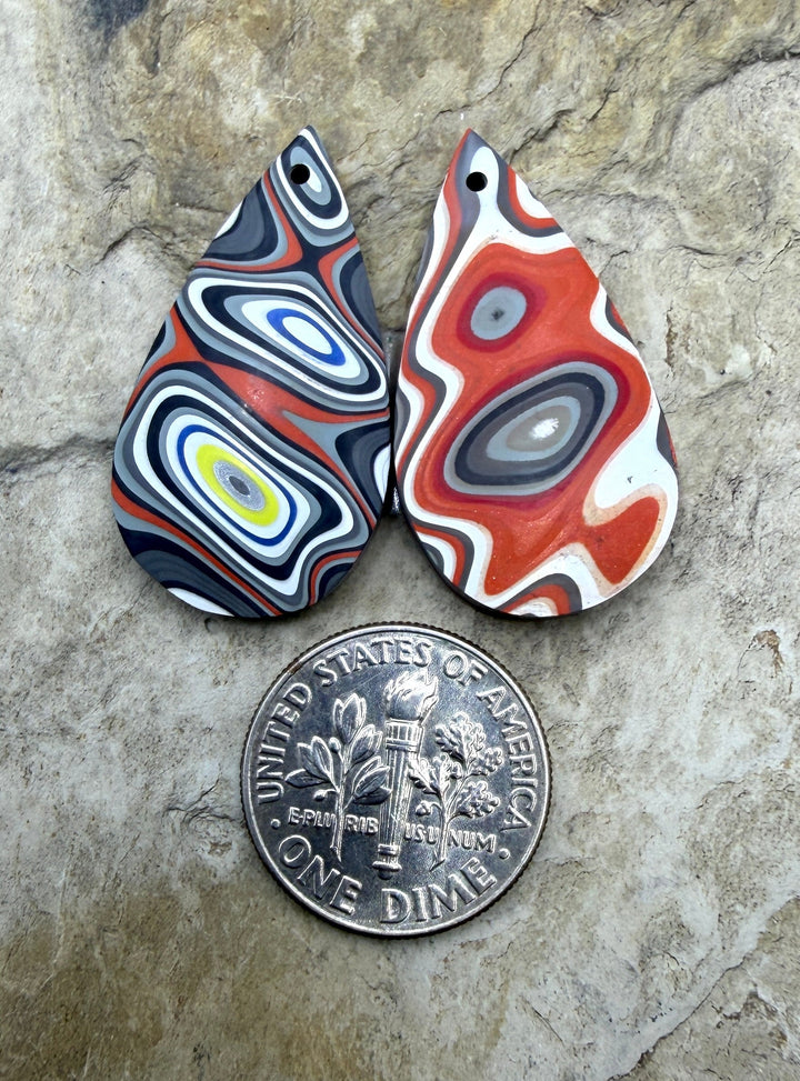Priemium Fordite/Detroit Agate Earring Slab Bead Pair