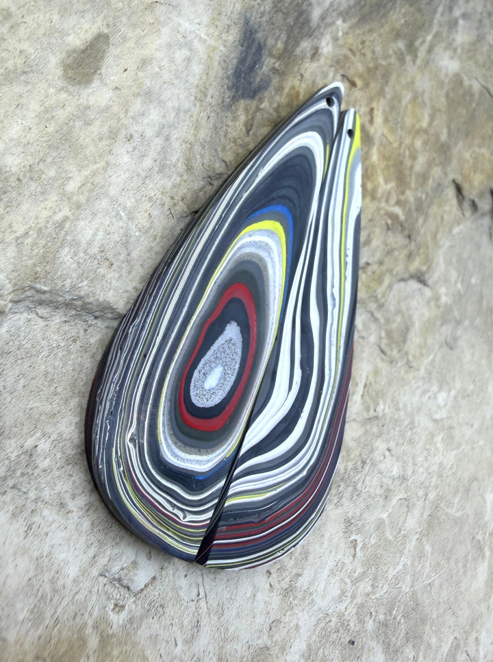 Priemium Fordite/Detroit Agate Earring Slab Bead Pair