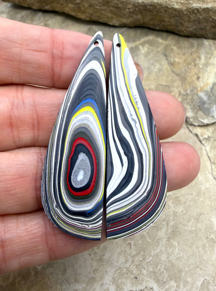 Priemium Fordite/Detroit Agate Earring Slab Bead Pair