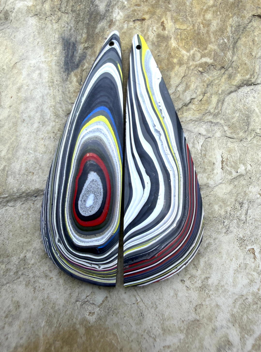 Priemium Fordite/Detroit Agate Earring Slab Bead Pair