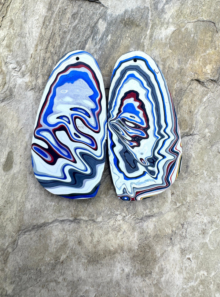 Priemium Fordite/Detroit Agate HUGE Earring Slab Bead Pair