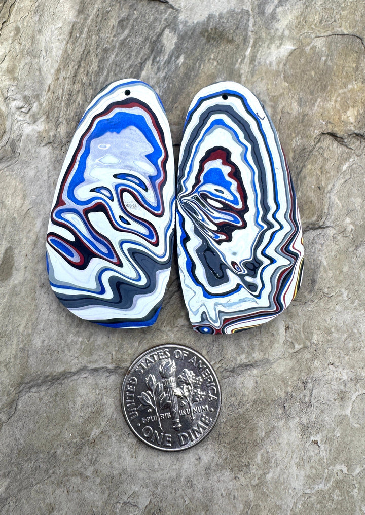 Priemium Fordite/Detroit Agate HUGE Earring Slab Bead Pair