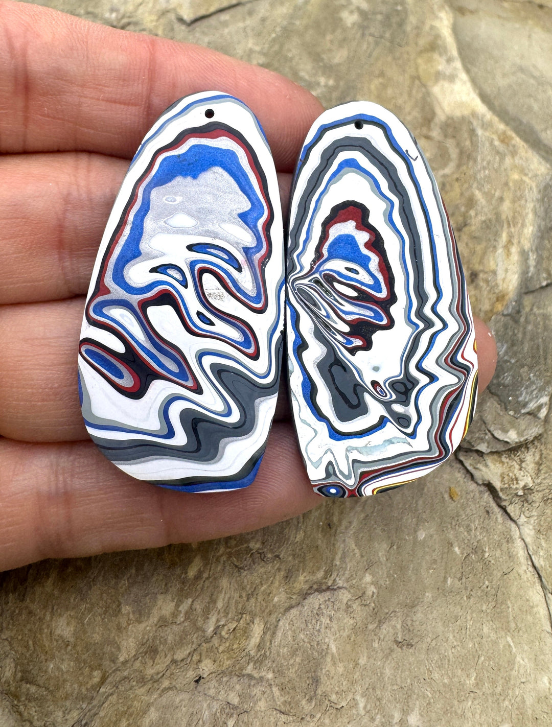 Priemium Fordite/Detroit Agate HUGE Earring Slab Bead Pair