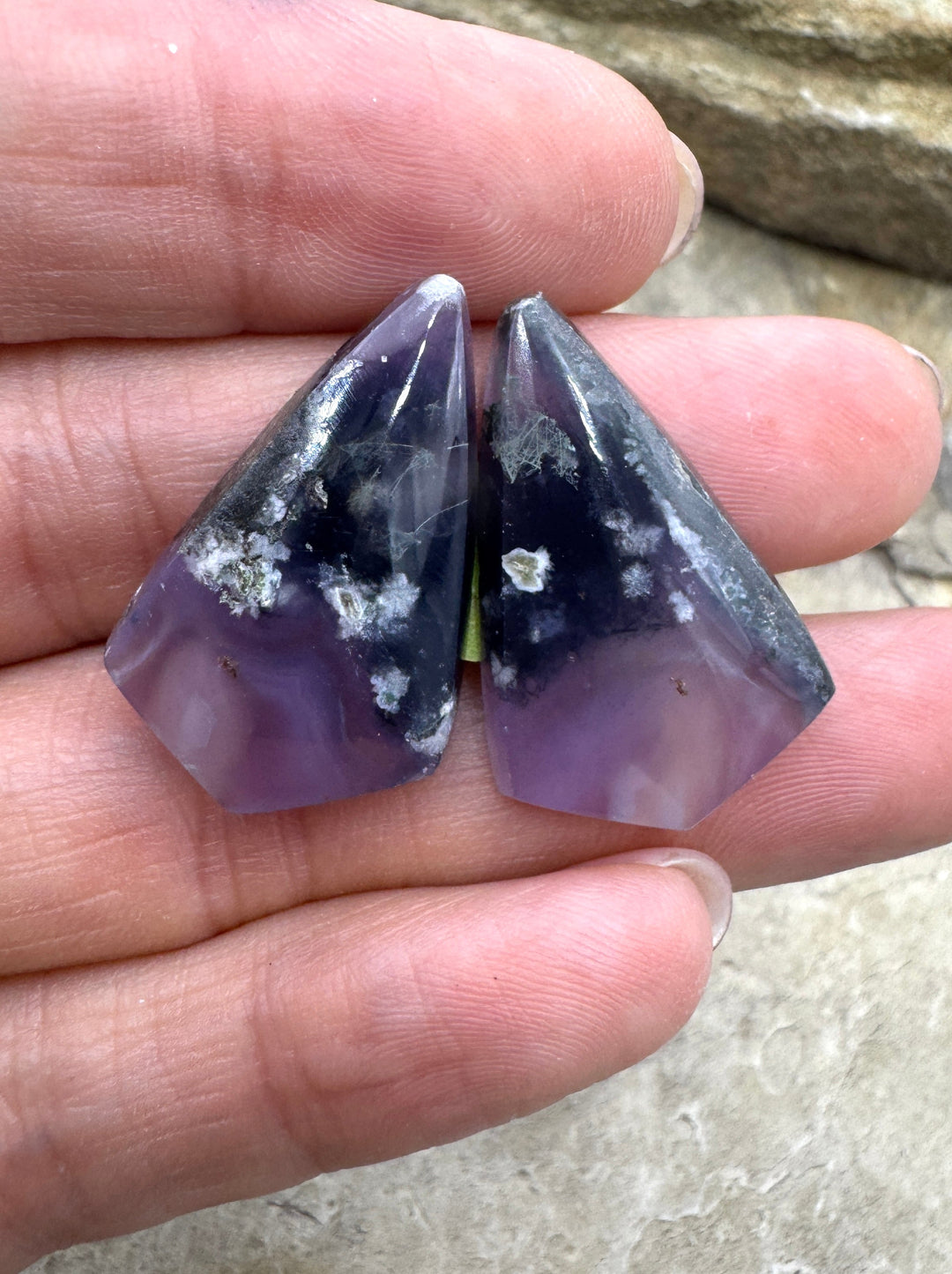 Purple Moss Agate Matching Cabochon Pair 18x28mm - Purple