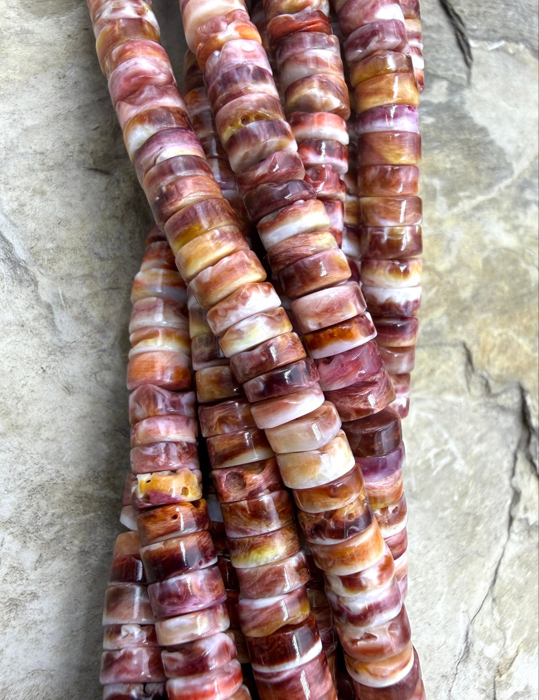 Purple/Orange Spiny Oyster 6mm Heishi Beads One 16 Inch