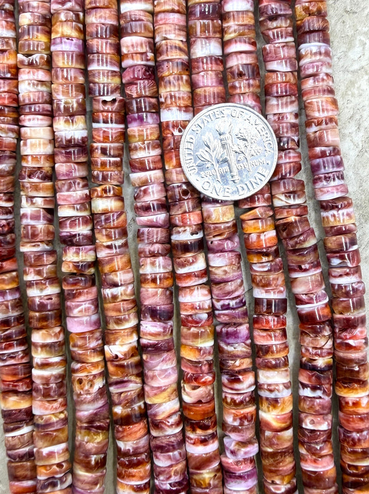 Purple/Orange Spiny Oyster 6mm Heishi Beads One 16 Inch