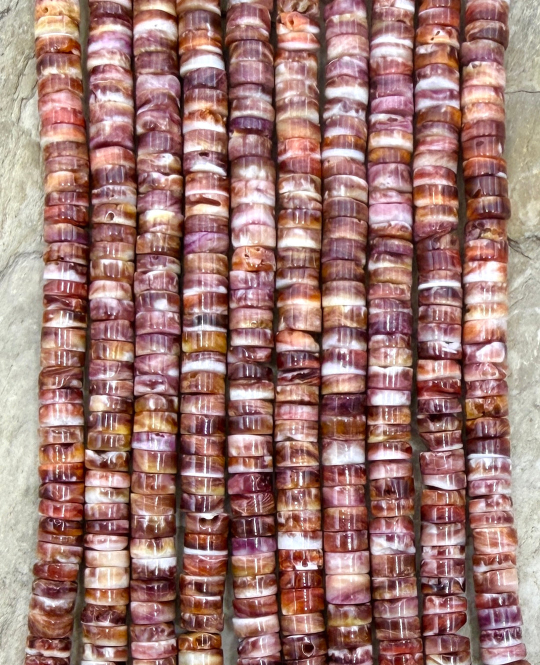 Purple/Orange Spiny Oyster 6mm Heishi Beads One 16 Inch