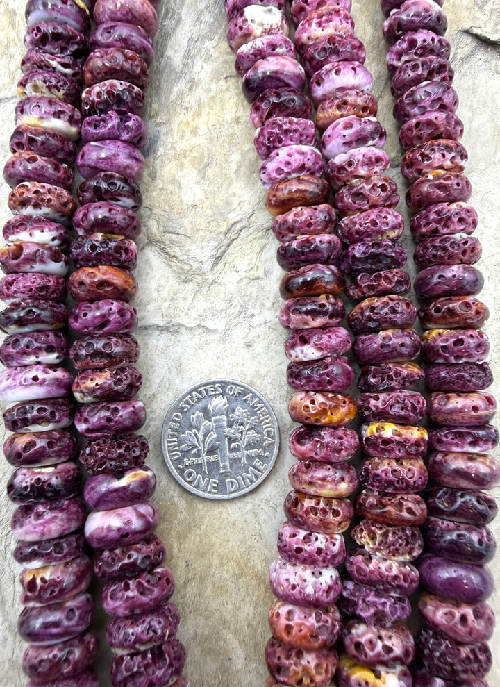 Purple Spiny Oyster 10mm Rondelle Beads 16 Inch Strand