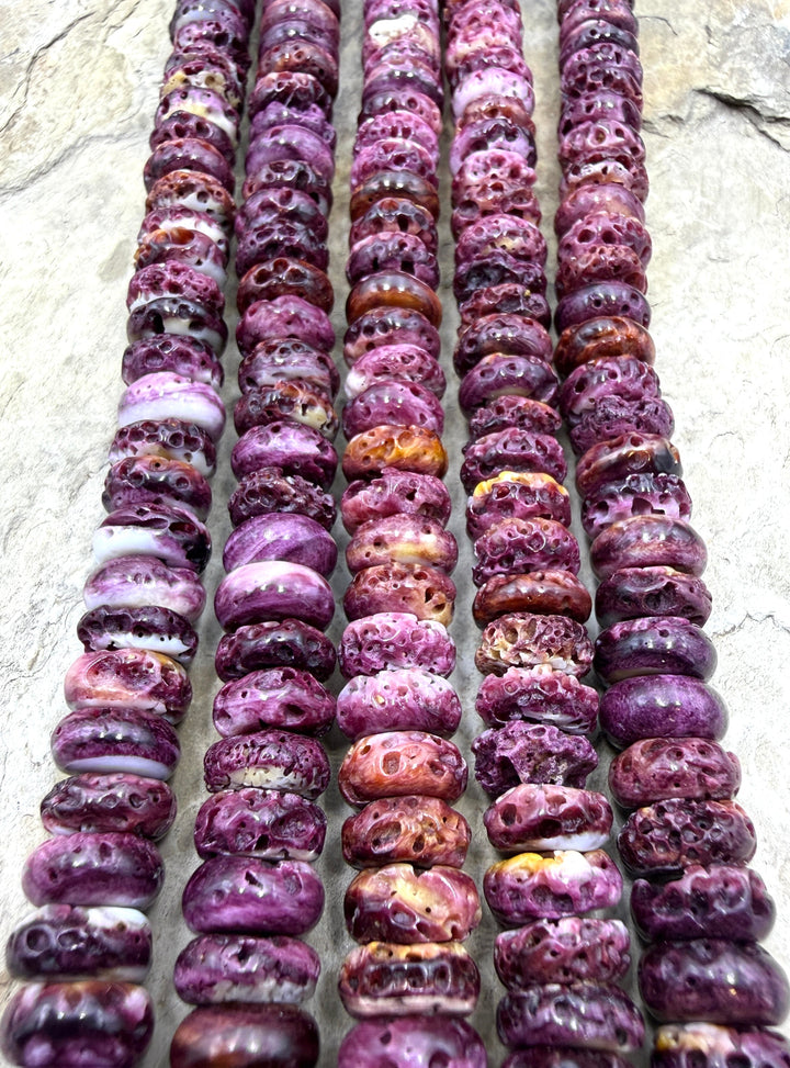 Purple Spiny Oyster 10mm Rondelle Beads 16 Inch Strand