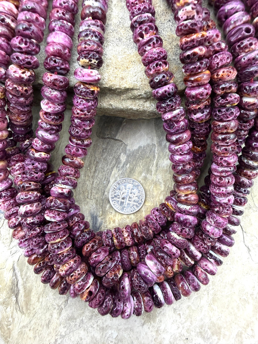 Purple Spiny Oyster 10mm Rondelle Beads 16 Inch Strand