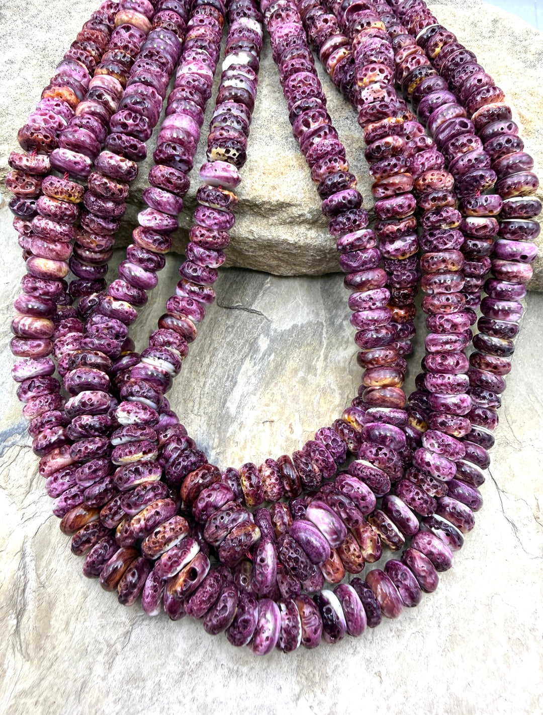 Purple Spiny Oyster 10mm Rondelle Beads 16 Inch Strand