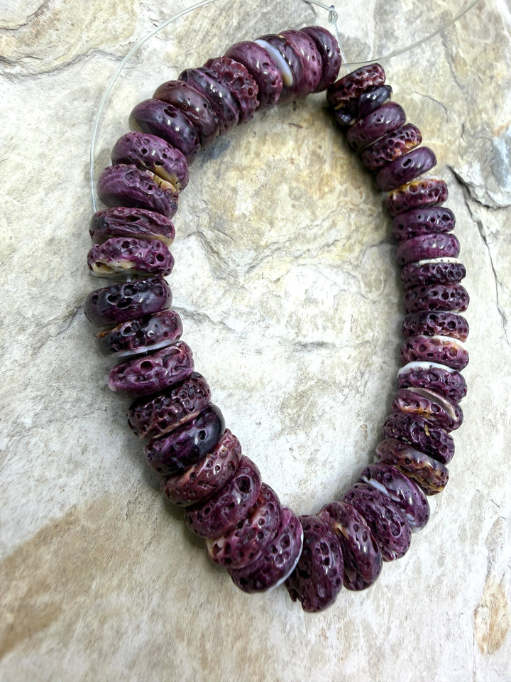 Purple Spiny Oyster 12mm Rondelle Beads 8 Inch Strand