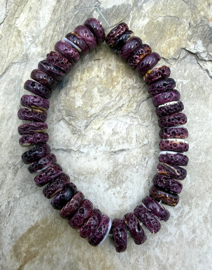 Purple Spiny Oyster 12mm Rondelle Beads 8 Inch Strand