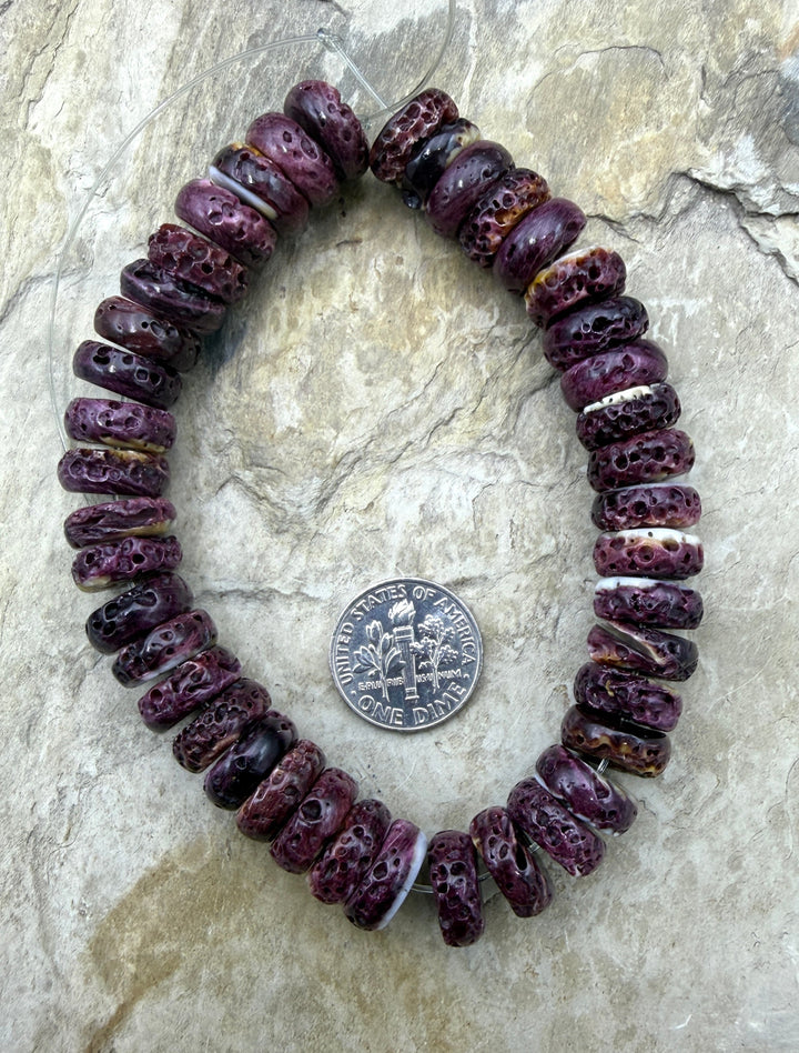 Purple Spiny Oyster 12mm Rondelle Beads 8 Inch Strand