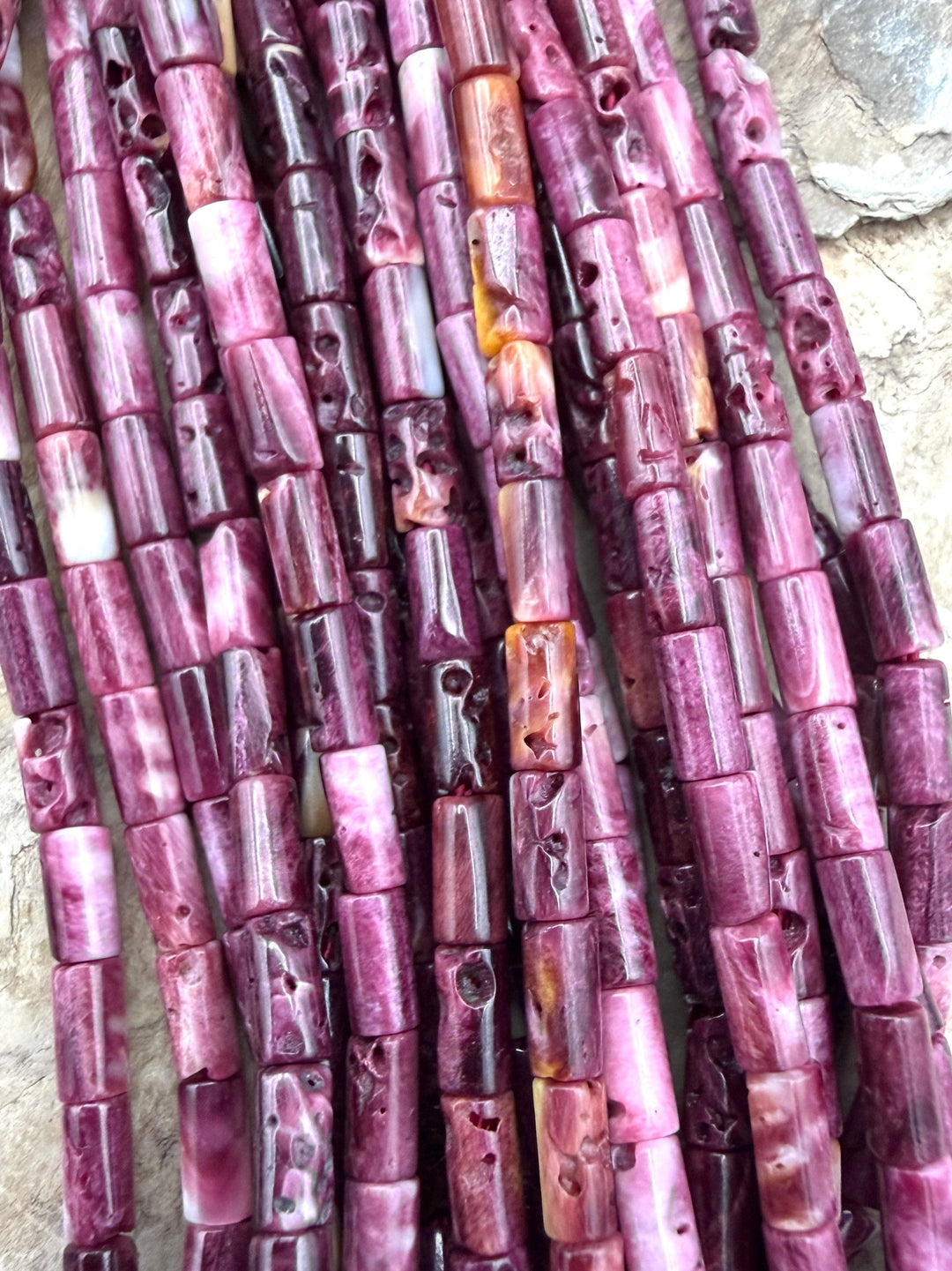 Purple Spiny Oyster 3x5mm Tube Beads One 16 Inch Strand