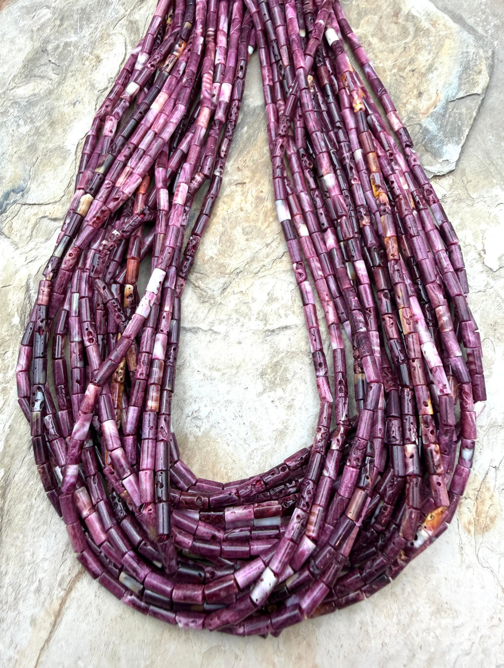Purple Spiny Oyster 3x5mm Tube Beads One 16 Inch Strand