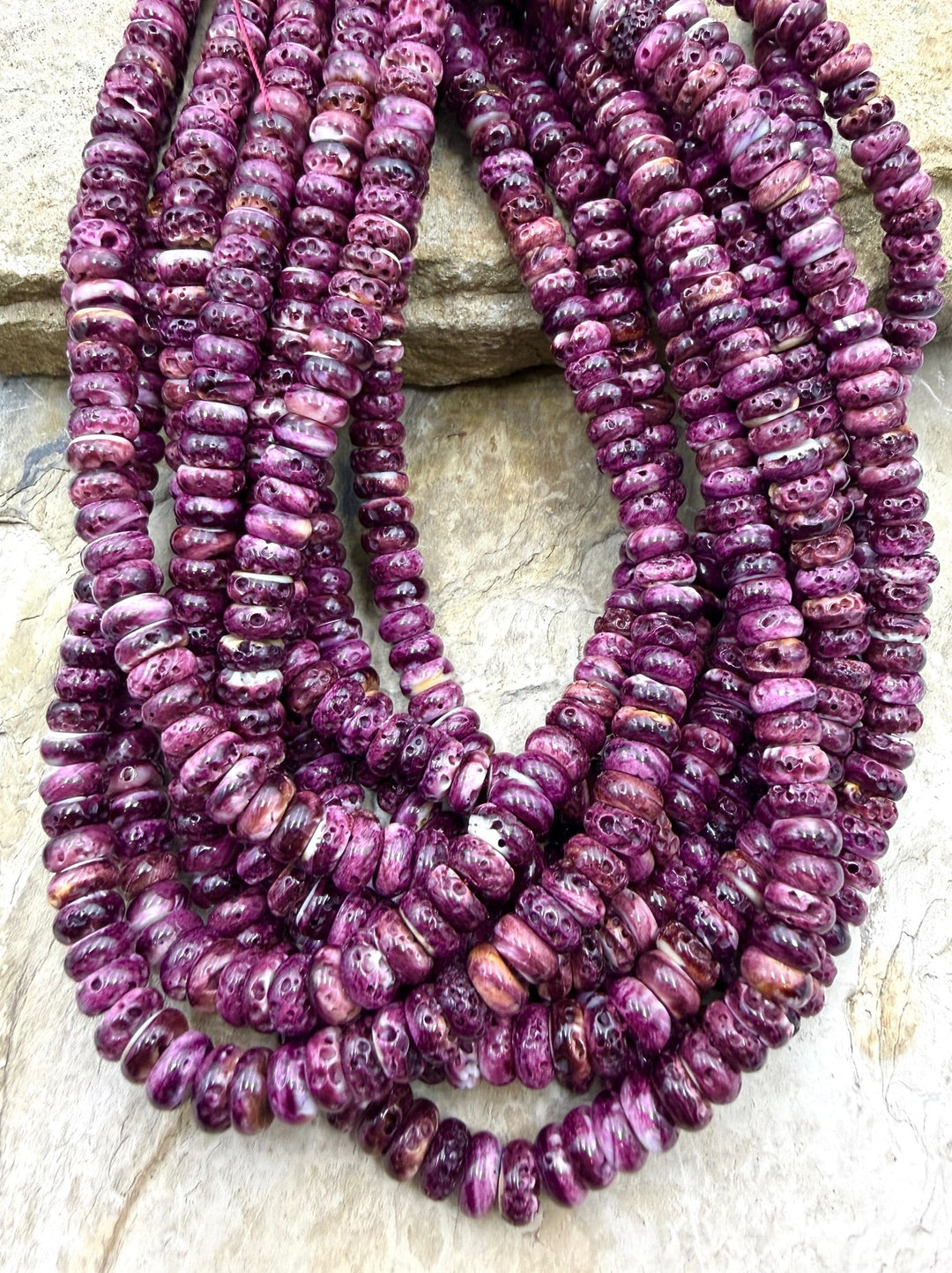 Purple Spiny Oyster 8mm Rondelle Beads 16 Inch Strand