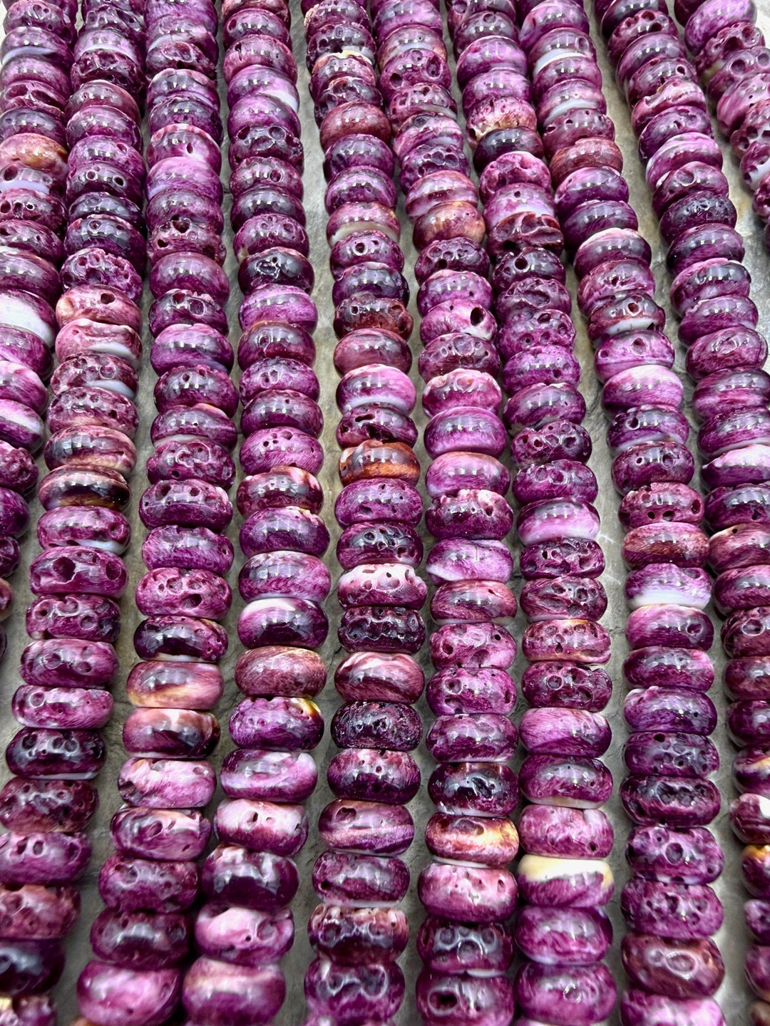 Purple Spiny Oyster 8mm Rondelle Beads 16 Inch Strand