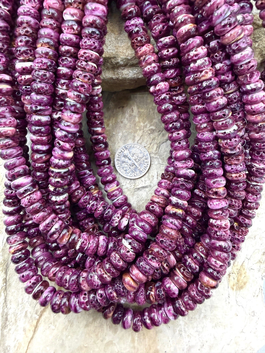 Purple Spiny Oyster 8mm Rondelle Beads 16 Inch Strand
