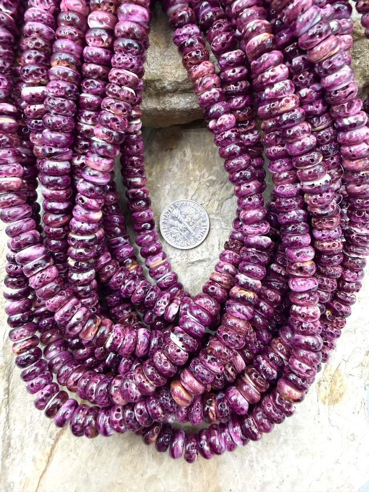 Purple Spiny Oyster 8mm Rondelle Beads 16 Inch Strand