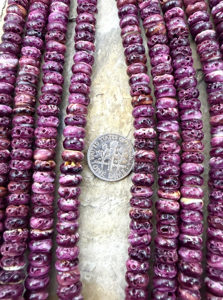 Purple Spiny Oyster 8mm Rondelle Beads 16 Inch Strand