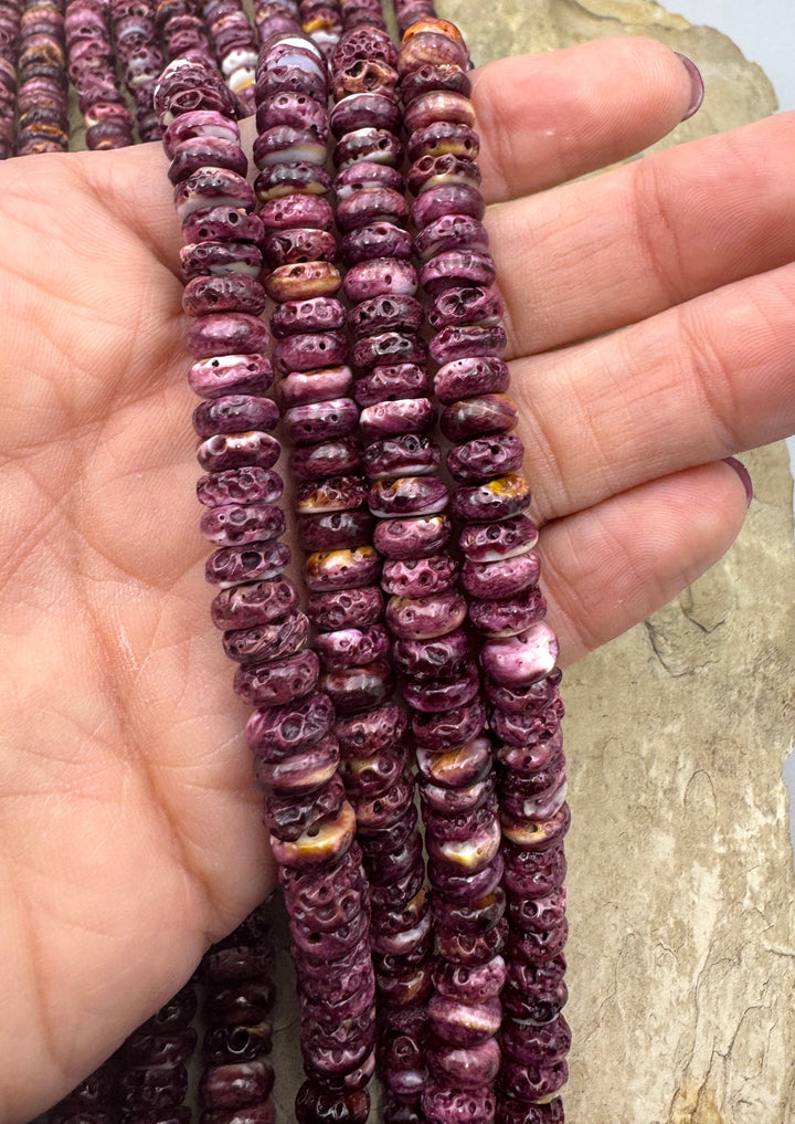 Purple Spiny Oyster 8mm Rondelle Shaped Beads 16 inch