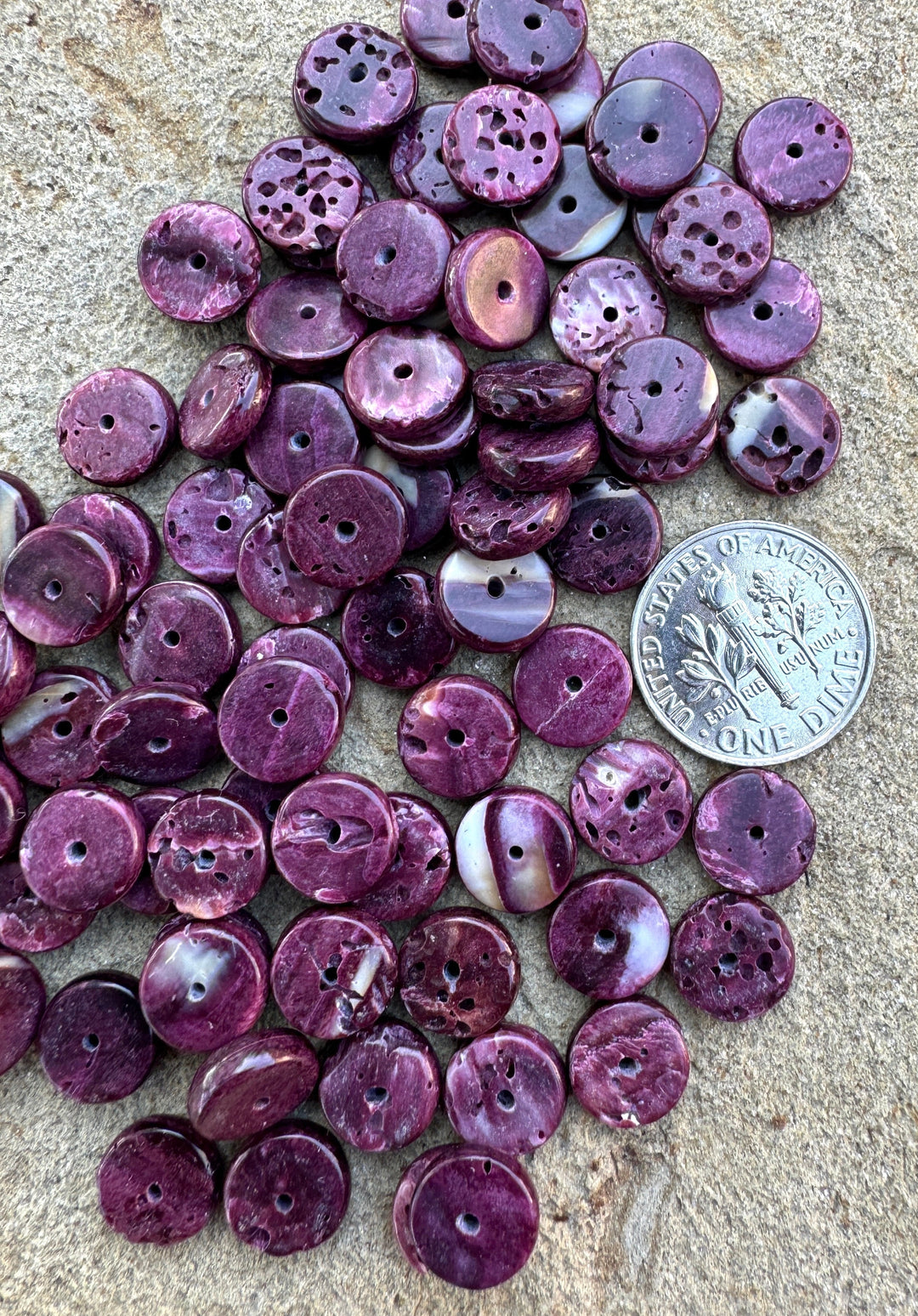 Purple Spiny Oyster 9mm Wheel Shaped Beads Package of 9