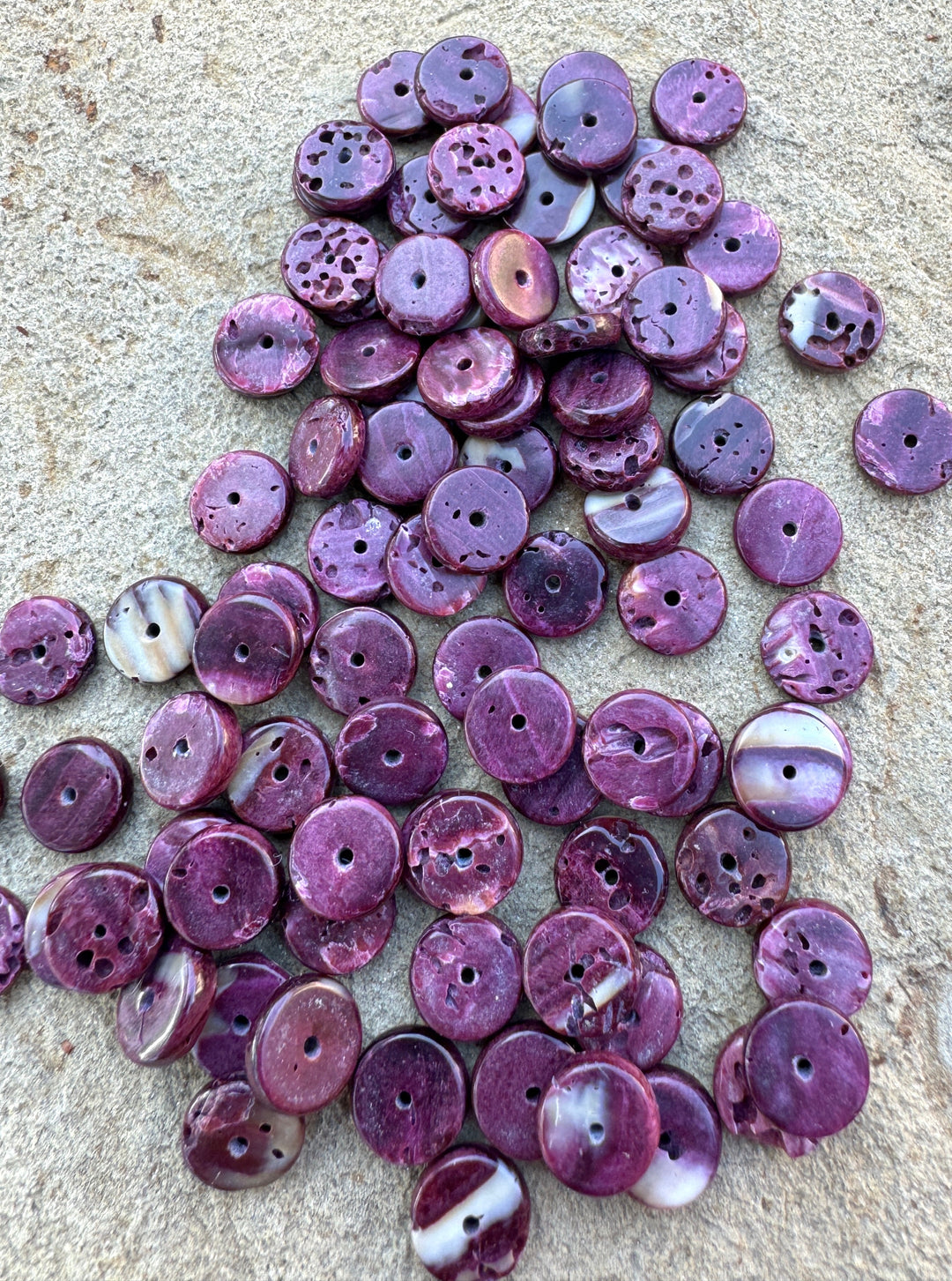 Purple Spiny Oyster 9mm Wheel Shaped Beads Package of 9