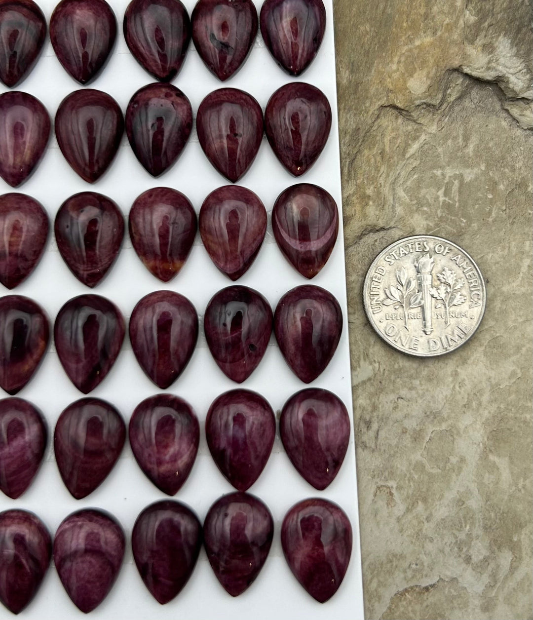 Purple Spiny Oyster Calibrated Teardrop Cabochons 10x14mm